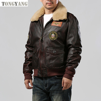 TONGYANG Blouson Bombardier G1 en Cuir Véritable pour Homme avec Col en Laine Personnalisé, Veste d'Hiver en Peau de Vache Lavée et Doublure Coton