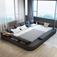Luxus Multifunktion ales Smart Leder Familien bett: Lautsprecher USB-Anschlüsse Hebetisch & Aufbewahrung tisch für 3-4 Personen Eltern-Kind-Gebrauch