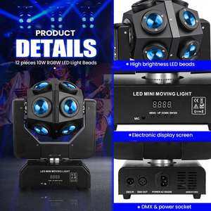 Lampu depan bergerak LED 120W, lampu sorot pesta bola disko strobo cahaya sorot DJ aktivasi suara DMX512, lampu panggung berputar 12LED RGBW 4 in 1 - Product Image 5