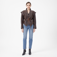 Blouson en peau de mouton véritable pour femme, anti-rides, écologique, avec ceinture, col rabattu, manches longues, court, automne