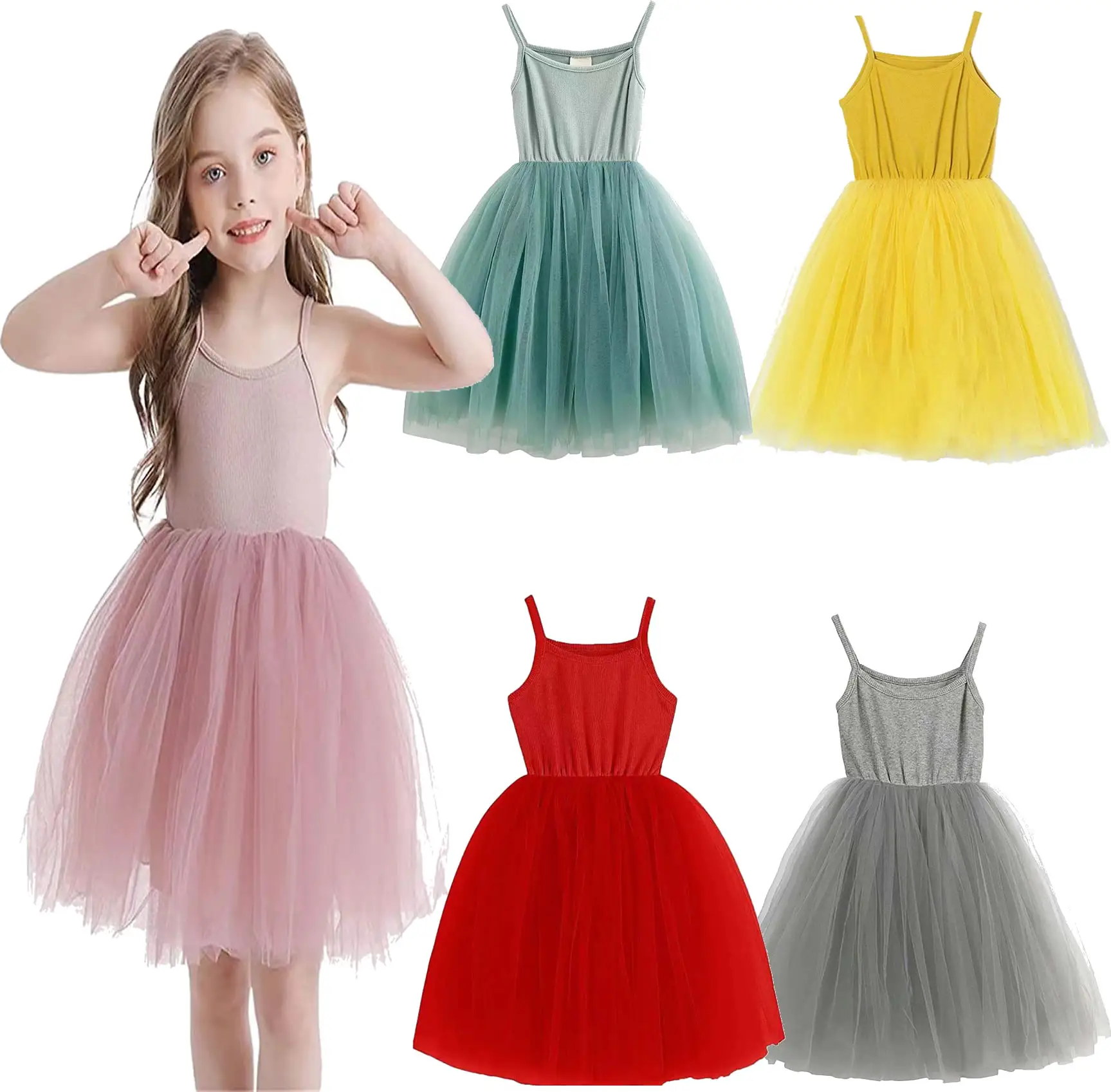 Q20321 Kids Wedding Party Ball Gown Dresses Children Mesh Formal lace tutu Dress Princess Little Girl Dress