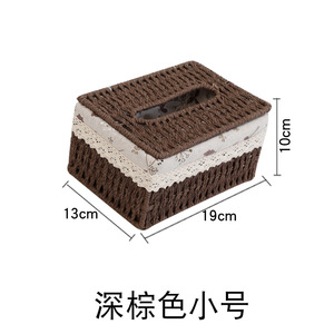 Caja de pañuelos personalizada para escritorio, caja de almacenamiento de pañuelos de mimbre estilo hogar, cesta de almacenamiento simple con tapa. - Product Image 4