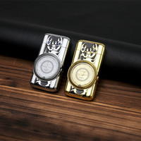 Briquet créatif en métal gonflable avec lumières colorées et montre électronique, coupe-vent, au butane