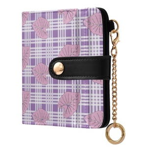 Hawaiian Purple Palaka/Kalo Print RFID Anti-Theft Leather Zipper Clutch Portable Coin Purse Custom Logo Credit Card Holder - Product Image 1