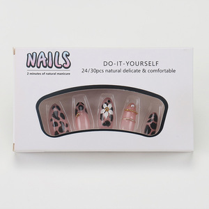 Uñas postizas de color sólido con degradado, lámina dorada, estampado de leopardo y perlas, puntas de uñas postizas para manicura DIY de moda, venta al por mayor. - Product Image 5