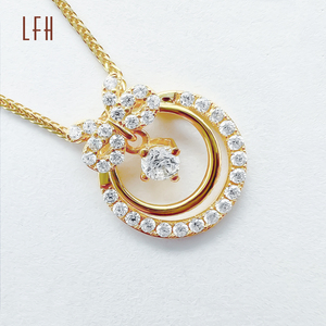 Collier pendentif en forme de nœud papillon double cercle en zircon cubique scintillant, or véritable 18 carats, collier rond en forme de nœud papillon jaune - Product Image 1
