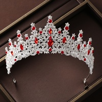 Parure de bijoux vintage en alliage, collier, boucles d'oreilles, strass rouges, accessoires de cheveux pour anniversaire, ensemble trois pièces pour mariée et robe de mariée