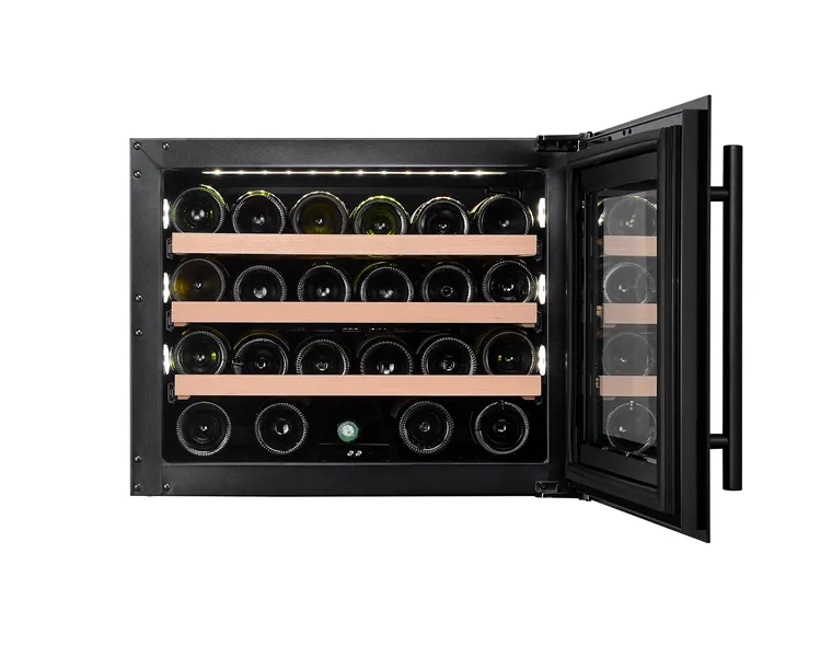 Vidro Porta Wine Cooler Refrigerador 24 Garrafas Zona Única Completo Preto Elétrico Eletrônico Temperatura Ventilador Cooling Wine Cellar 51