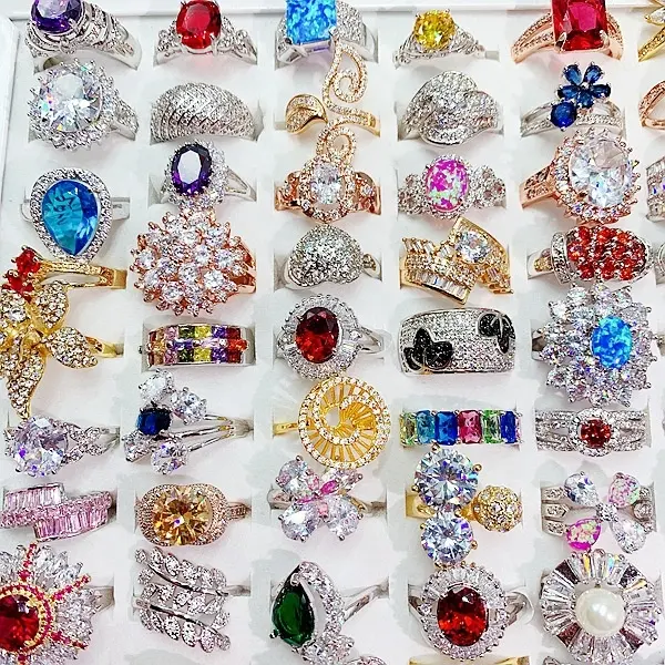 Willekeurige Groothandel Luxe Zirkoon Ringen Vrouwen Overdreven Multi Kleur Edelsteen Ring