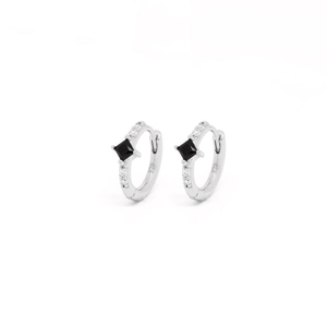 Pendientes de Aro Huggie ROXI con Diamantes Negros Cuadrados y Piedras de Circonia Cúbica Elegantes para Mujer, Plata 925, Oro de 18k - Product Image 2