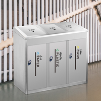 Nuevo diseño de contenedores de basura de publicidad interior 3 cubo de basura de reciclaje cubo de basura de acero inoxidable respetuoso con el medio ambiente