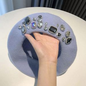 Boinas de Moda Otoño Invierno 2024 para Mujer, Boina de Lana 100% con Diamantes de Imitación, Boina de Punto Sólida Estilo Pintor - Product Image 5