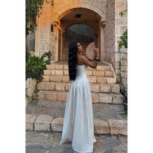 Tissu 100% lin pour robe longue basique crème - Product Image 2