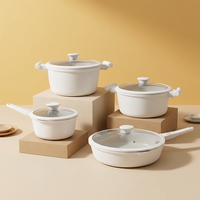 Set Panci Masak Anti Lengket Sanlang White Granite Cast Aluminum Ceramic Coating, Set Peralatan Masak Anti Lengket Bebas PFAS, Aman untuk Oven