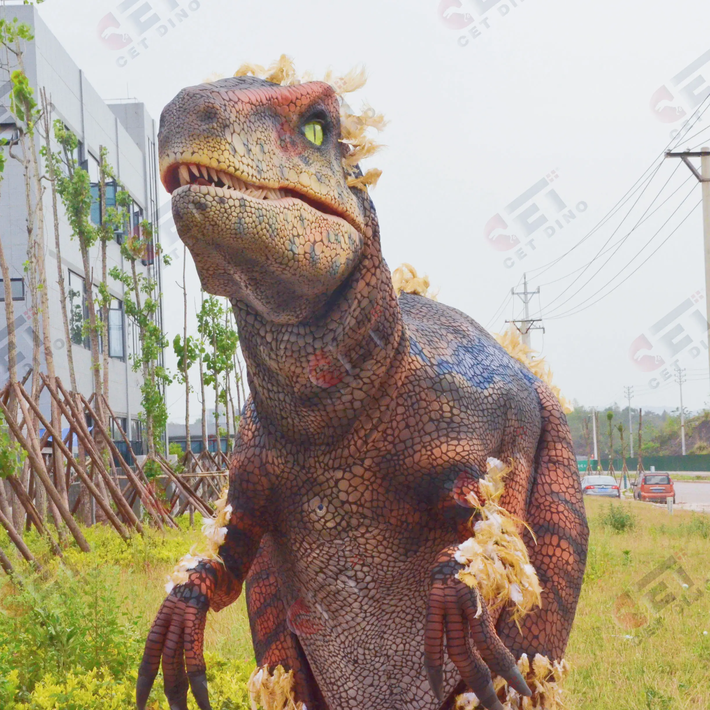 Kostum dinosaurus Velociraptor berjalan kostum dinosaurus realistis taman Jurassic; Taman hiburan dinosaurus dewasa