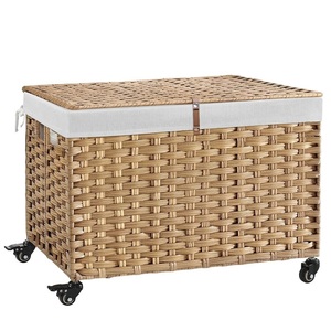 Eco-friendly Rolling <strong>Foldable</strong> Woven Vintage Handmade Laundry <strong>Basket</strong> with Lid 20-35L Capacity for Bathroom Dirty Laundry Storage - Product Image 1