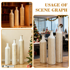 Set di Vasi Moderni in Metallo da Pavimento, Smaltati Bianchi, 3 Pezzi, Decorativi per la Casa, Grandi Vasi Alti - Product Image 6