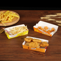 Bandeja de gofres de papel con forma de barco personalizada, tamaño impreso en Color específico para hamburguesas, cajas de aperitivos para perros calientes con laminación mate