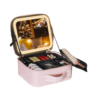 Organizador de <span class=keywords><strong>maquillaje</strong></span> <span class=keywords><strong>con</strong></span> espejo de luz LED completo de PU portátil, estuche cosmético impermeable, caja de almacenamiento, Maleta de <span class=keywords><strong>maquillaje</strong></span> de mano de viaje <span class=keywords><strong>con</strong></span> cremallera - Product Image 1
