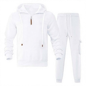 Unisex <b>White</b> Hooded 2 1 Heavyweight <b>Tracksuit</b> Full Length Drawstring Sweatshirt Jogger Pants Solid Color Casual Wear Breathable - Product Image 1