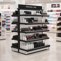 Étagère Gondole Double Face 5 Niveaux avec 2 Côtés, Lèvres de Rehausseurs Givrées, Montants à Fentes Réglables, Présentoir de Magasin de Détail