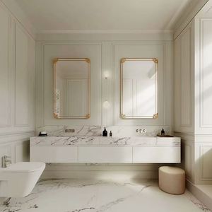 Meuble-lavabo mural simple de style minimaliste français de luxe léger, série crème, avec miroir intelligent - Product Image 6