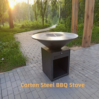 Barbecue extérieur en bois avec foyer et rangement pour bois à vendre, barbecue en acier corten