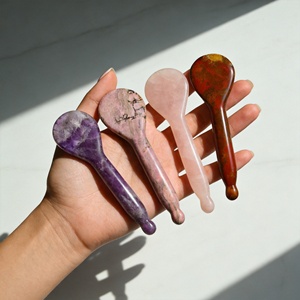 Rodocrosita Gua Sha Pluma de acupuntura facial Herramienta de piedra de jade curativa natural para relajación profunda y tratamiento de tejidos blandos en la cara - Product Image 2