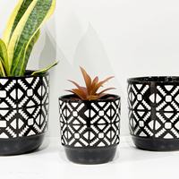 Set Pot Tanaman Keramik Geometris Hitam & Putih - Pot Tanaman Indoor Outdoor (Grosir)