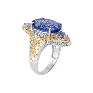 Gothic Revival Claw Large Oval Sapphire Mens Rings 925 Sterling Silver And Gold Ring Halo Ring For Male Man