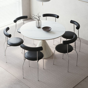 Sang Trọng Hiện Đại Trong Nhà Ý Thiết Kế Vòng Bàn Ăn Đặt Nhà Hàng Eettafel Đá Cẩm Thạch Hàng Đầu Vòng Sợi Thủy Tinh Bàn Ăn - Product Image 4