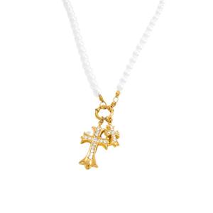 <b>Cross</b> Pendant Pearl Necklace 18K Gold Plated Pave Setting Clavicle <b>Chain</b> For Gift - Product Image 5