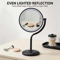 Miroir de maquillage portable double face 3x-5x, lumières LED tricolores à intensité variable, 3 modes commutables, commande tactile, rechargeable par USB