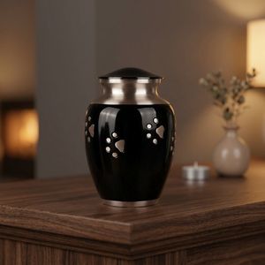 Modern Luxury Black Stainless Steel Pet Urn with Paw Print Design for Dogs <b>Square</b> Shape Airtight Memorial <b>Vase</b> - Product Image 4