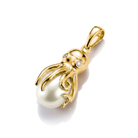 Collier pendentif pieuvre en laiton plaqué or avec perle naturelle et zircon, bijou animal marin, collier statement inspiré de l'océan