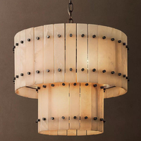 Lustre rond américain en pierre d'albâtre naturelle de 37 pouces, luminaire suspendu en laiton LED pour la décoration du salon et de la salle à manger