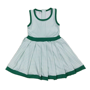 Vente en gros Prêt à expédier Robe sans manches à imprimé vichy vert pour enfants filles Vêtements de sport décontractés pour tout-petits avec fermeture éclair pour l'été - Product Image 1