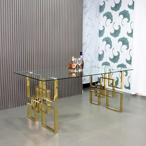 Moderner Luxus-Tisch aus gehärtetem Glas mit Gold-oder Silber rahmen aus Edelstahl