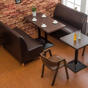 Ensemble <span class=keywords><strong>de</strong></span> mobilier <span class=keywords><strong>de</strong></span> <span class=keywords><strong>restaurant</strong></span> commercial en cuir véritable, canapé en forme <span class=keywords><strong>de</strong></span> <span class=keywords><strong>L</strong></span> avec table à manger carrée en bois et chaise pour café - Product Image 5