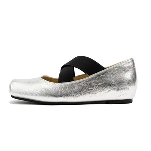 Classic Genuine Leather Square Toe <b>Flat</b> <b>Sandals</b> With Elastic Band Closure Comfortable All Seasons Wear - Product Image 4
