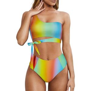 Traje de Baño Ecológico de 2 Piezas para Mujer 2025, Tela Reciclable, Estampado Floral, Sujetador Push-Up, Corte Alto, Fabricación al por Mayor - Product Image 4