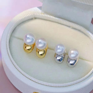 Accessoires en argent S925 pour la création de bijoux, support vide simple en argent pour boucles d'oreilles avec perles rondes de 6-7 mm, collection 2024 - Product Image 4