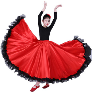 Media falda de columpio grande <span class=keywords><strong>para</strong></span> niña clásica <span class=keywords><strong>para</strong></span> baile de salón Flamenco <span class=keywords><strong>danza</strong></span> del vientre práctica al por mayor <span class=keywords><strong>para</strong></span> niños - Product Image 1