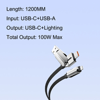LDNIO LC25 4in1 USB C Câbles 100w Multi-Fonction Charge Rapide Tressé Nylon Veste Chargeur de Téléphone Portable pour Voiture