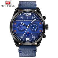 MINI FOCUS 0068 Montre homme Montres sport à quartz Bracelet en cuir Calendrier Semaine Date Étanche Montre-bracelet Horloge Marron Reloj