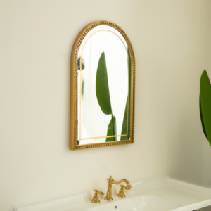 Avri <b>Mirror</b> 20'' Golden Beaded Arch-shaped PU Decorative Retro Wall <b>Mirror</b> with Three Color Temperatures Available - Product Image 2