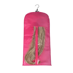 Customized Zipper Wig Bag Satin Woman Flannel Oxford Cloth Polyester Hair Extension Storage Bag For Hair Salon