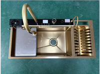Évier de cuisine multifonctionnel intelligent en acier inoxydable 304, design nid d'abeille, avec lave-tasses et égouttoir, 120x46 cm