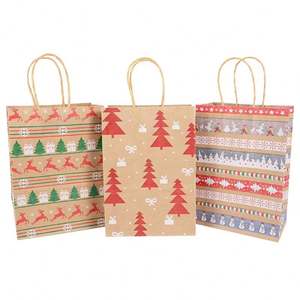 Sacs en papier kraft de Noël personnalisés en gros avec poignée, imprimés avec logo et motifs pour l'achat d'aliments - Product Image 4