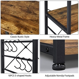 Étagère d'organisation de cuisine <span class=keywords><strong>à</strong></span> 4 niveaux Support de <span class=keywords><strong>boulanger</strong></span> pour <span class=keywords><strong>café</strong></span> et micro-ondes avec panier en fil métallique et 6 crochets latéraux - Product Image 4